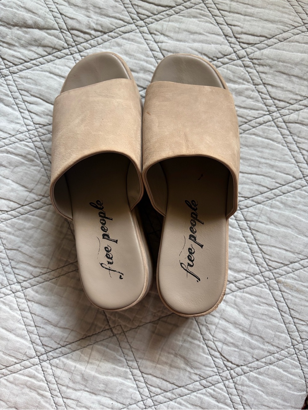 Free People Taupe Platform Slide Sandals